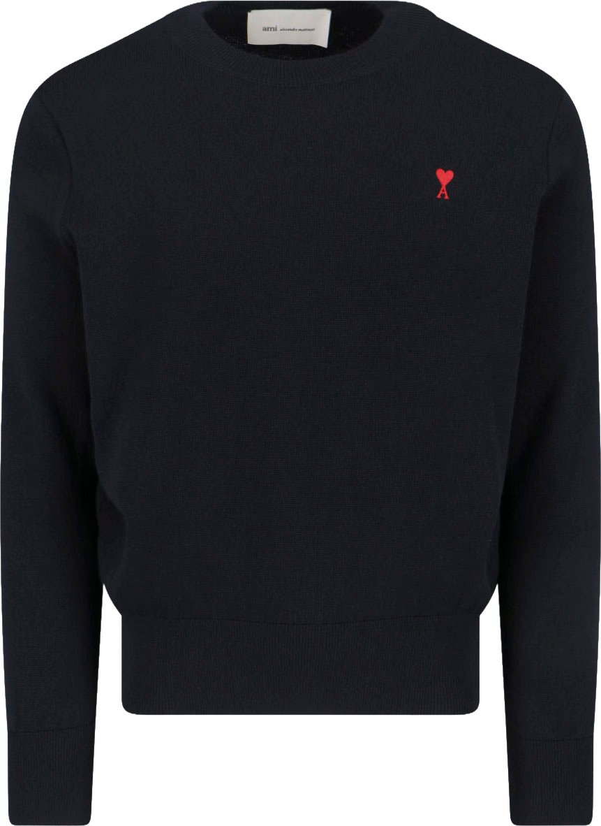 AMI Paris Black Ami De Coeur Fitted Sweater Zwart