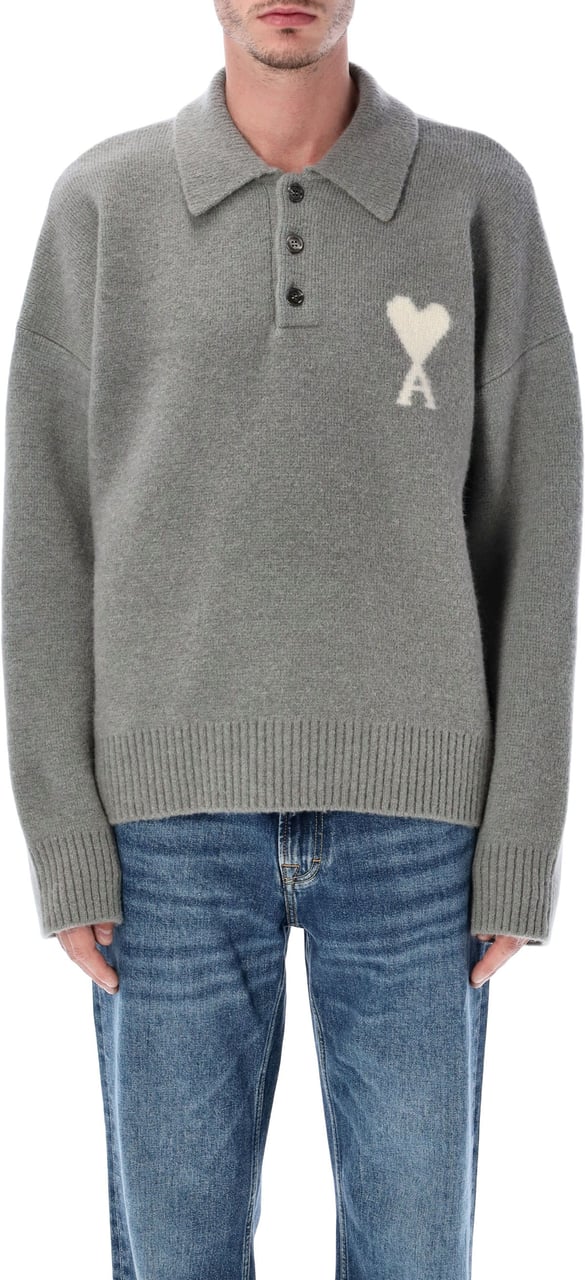 AMI Paris Quota -Ami De Coeur Polo Gris/Ecru Grijs