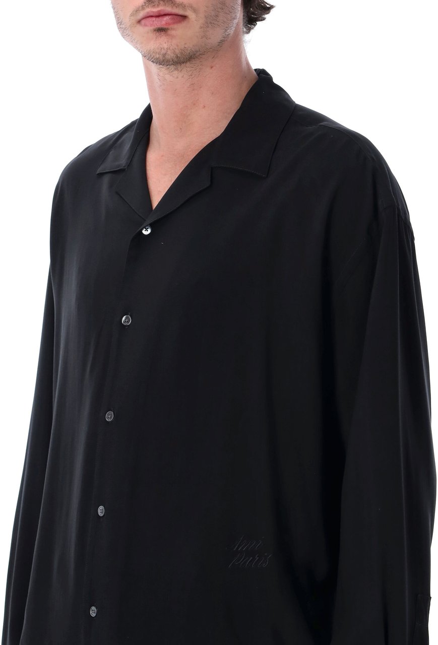 AMI Paris Silk L/S Shirt Nero Zwart