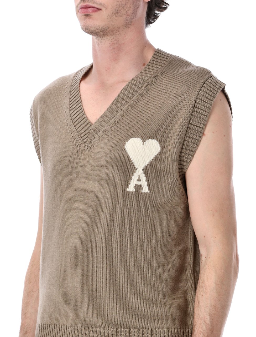 AMI Paris Ami De Coeur Gilet Beige Taupe Taupe