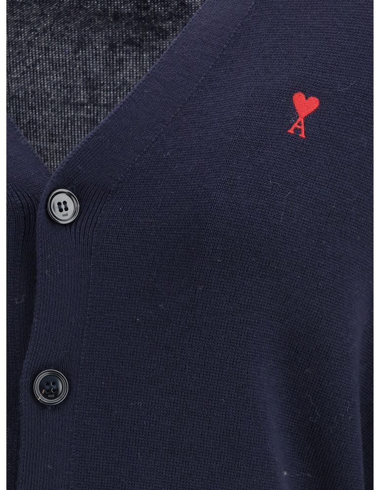 Ami Paris Blue Wool Oves Aries Cardigan Blauw