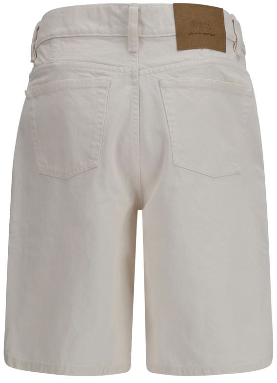 Ami Paris White Cotton Bermuda Shorts Wit