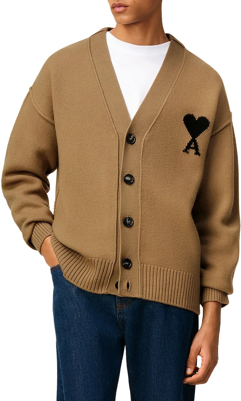 AMI Paris ADC FELTED WOOL CARDIGAN DARK BEIGE Beige