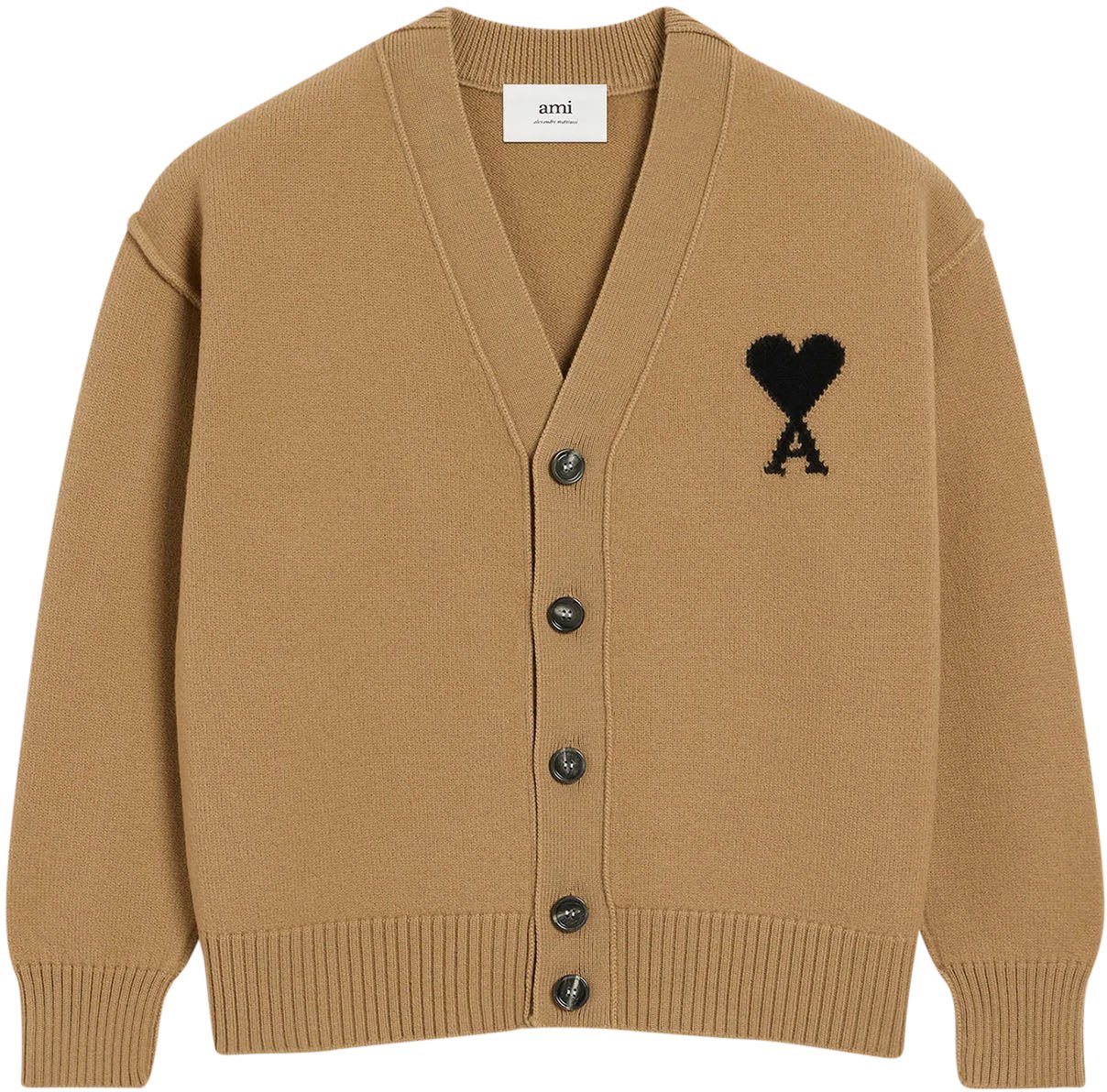 AMI Paris ADC FELTED WOOL CARDIGAN DARK BEIGE Beige