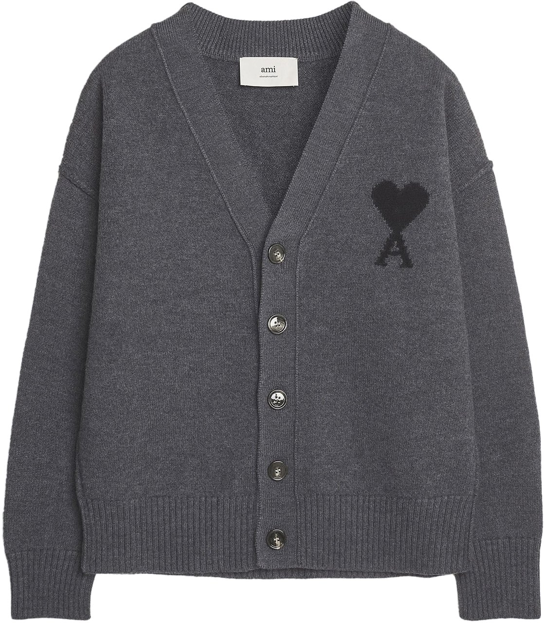 AMI Paris ADC FELTED WOOL CARDIGAN DARK GREY Grijs