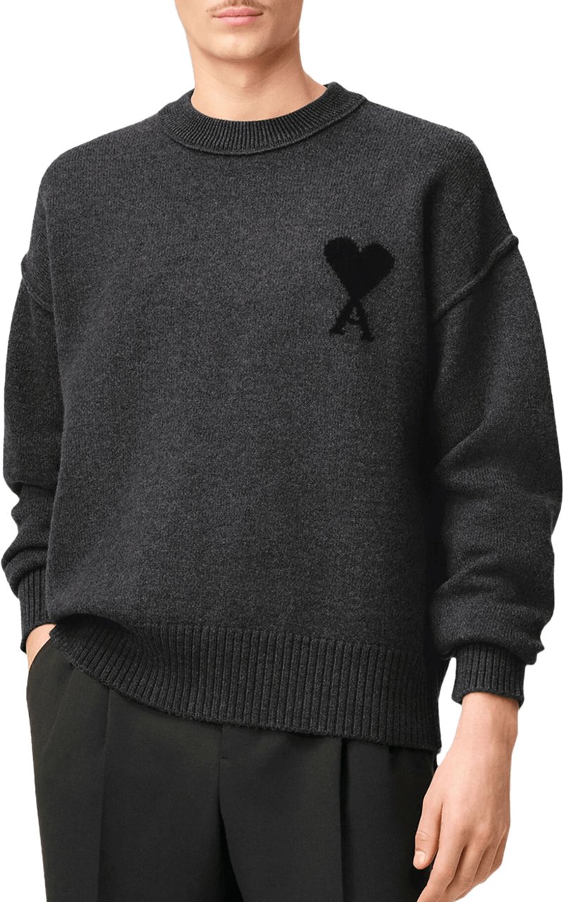AMI Paris ADC FELTED WOOL CREWNECK DARK GREY Grijs