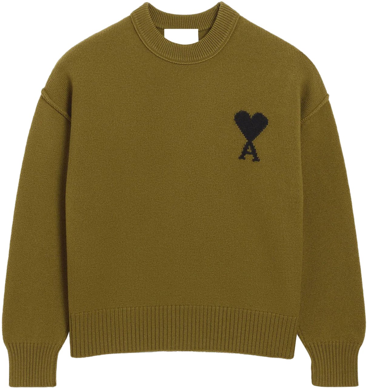 AMI Paris AMI DE COEUR FELTED WOOL CREWNECK ARMY GREEN Groen