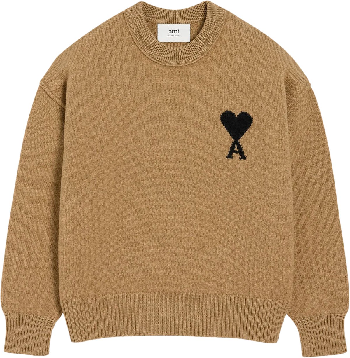 AMI Paris AMI DE COEUR FELTED WOOL CREWNECK DARK BEIGE Beige