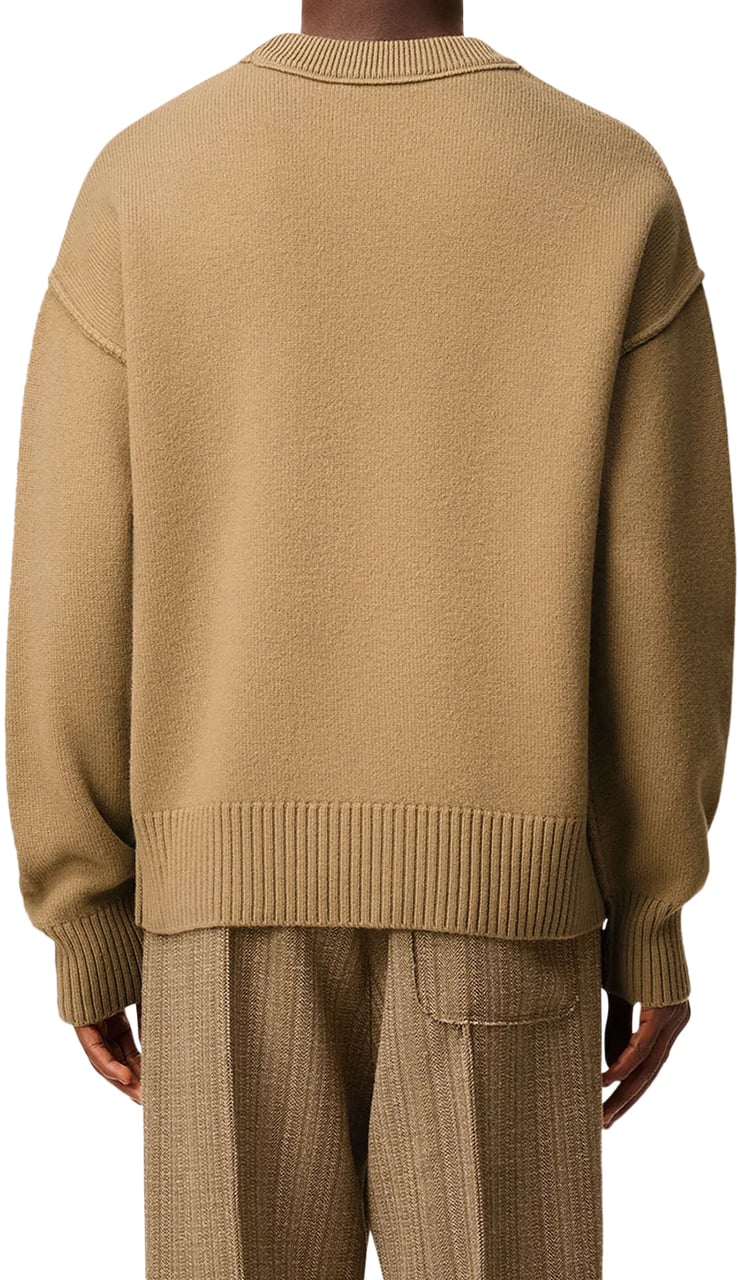 AMI Paris AMI DE COEUR FELTED WOOL CREWNECK DARK BEIGE Beige