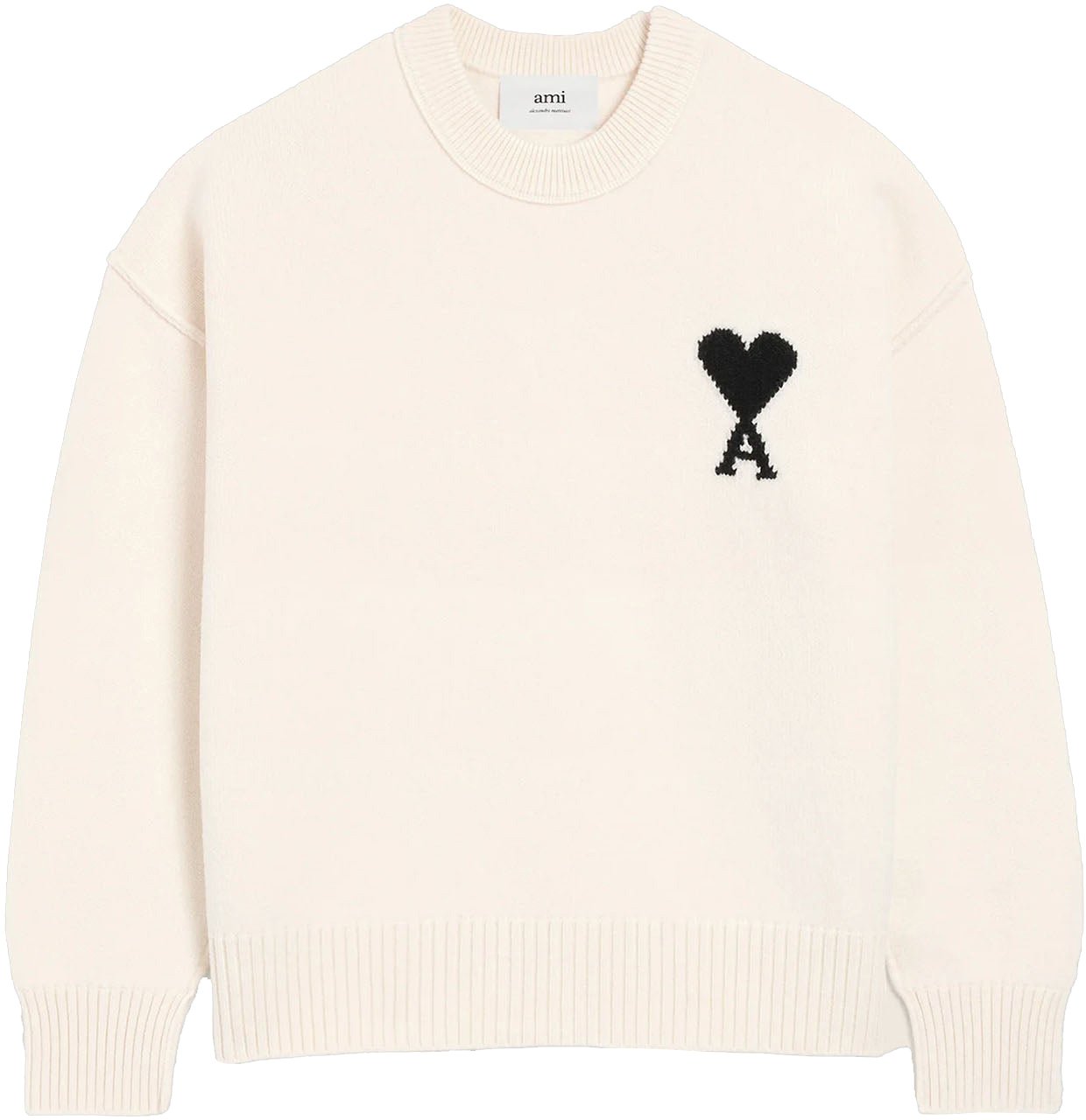 AMI Paris AMI DE COEUR FELTED WOOL CREWNECK OFF WHITE Wit
