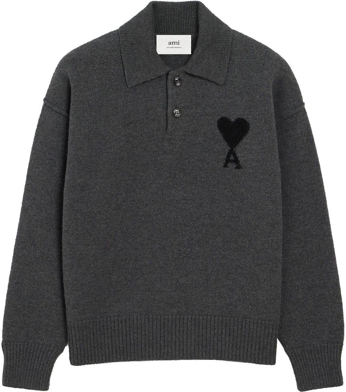 AMI Paris AMI DE COEUR FELTED WOOL POLO SHIRT DARK GREY Grijs