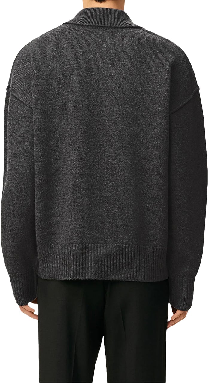 AMI Paris AMI DE COEUR FELTED WOOL POLO SHIRT DARK GREY Grijs