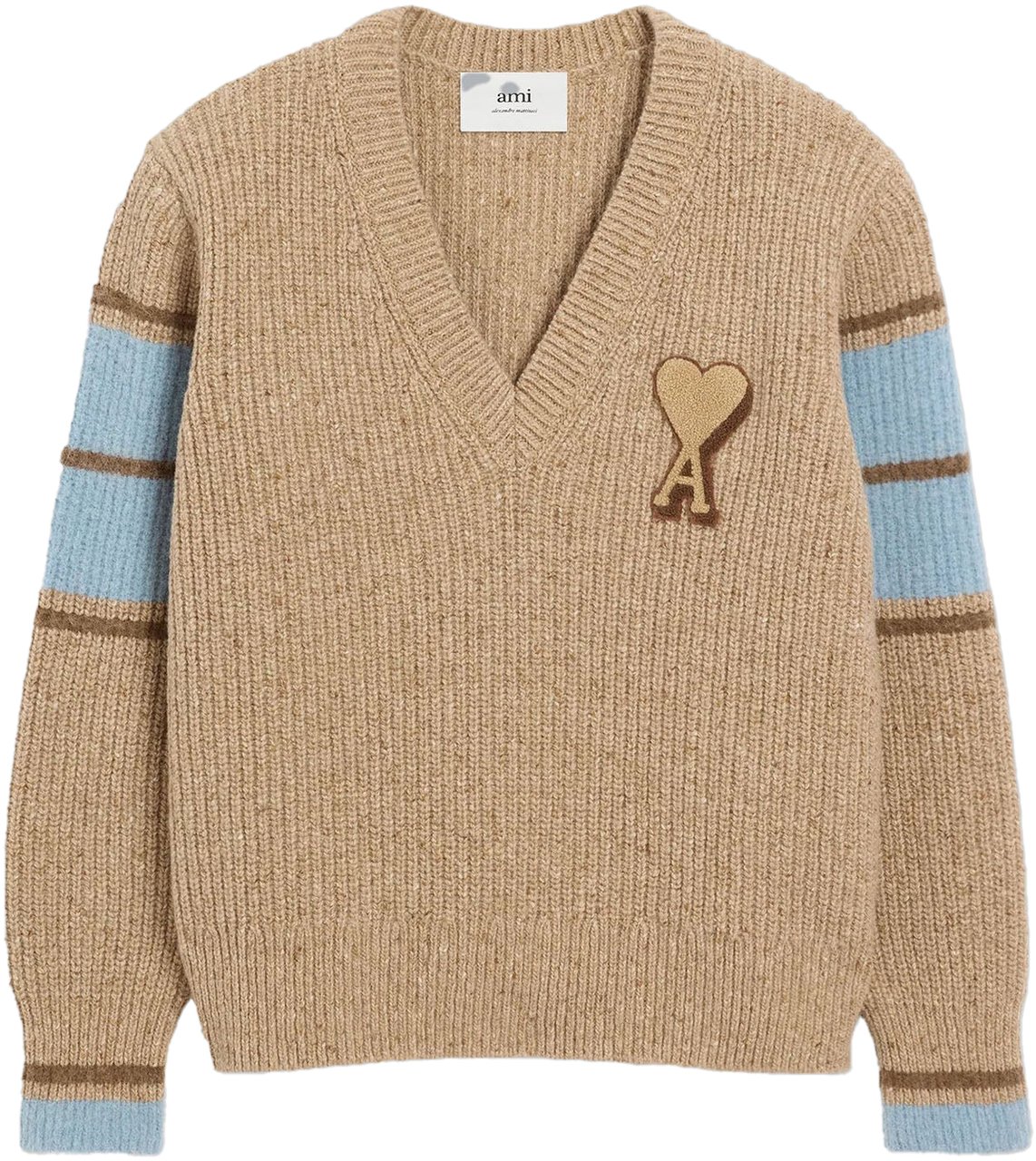 AMI Paris AMI DE COEUR PATCH COLLEGE V-NECK BEIGE Beige
