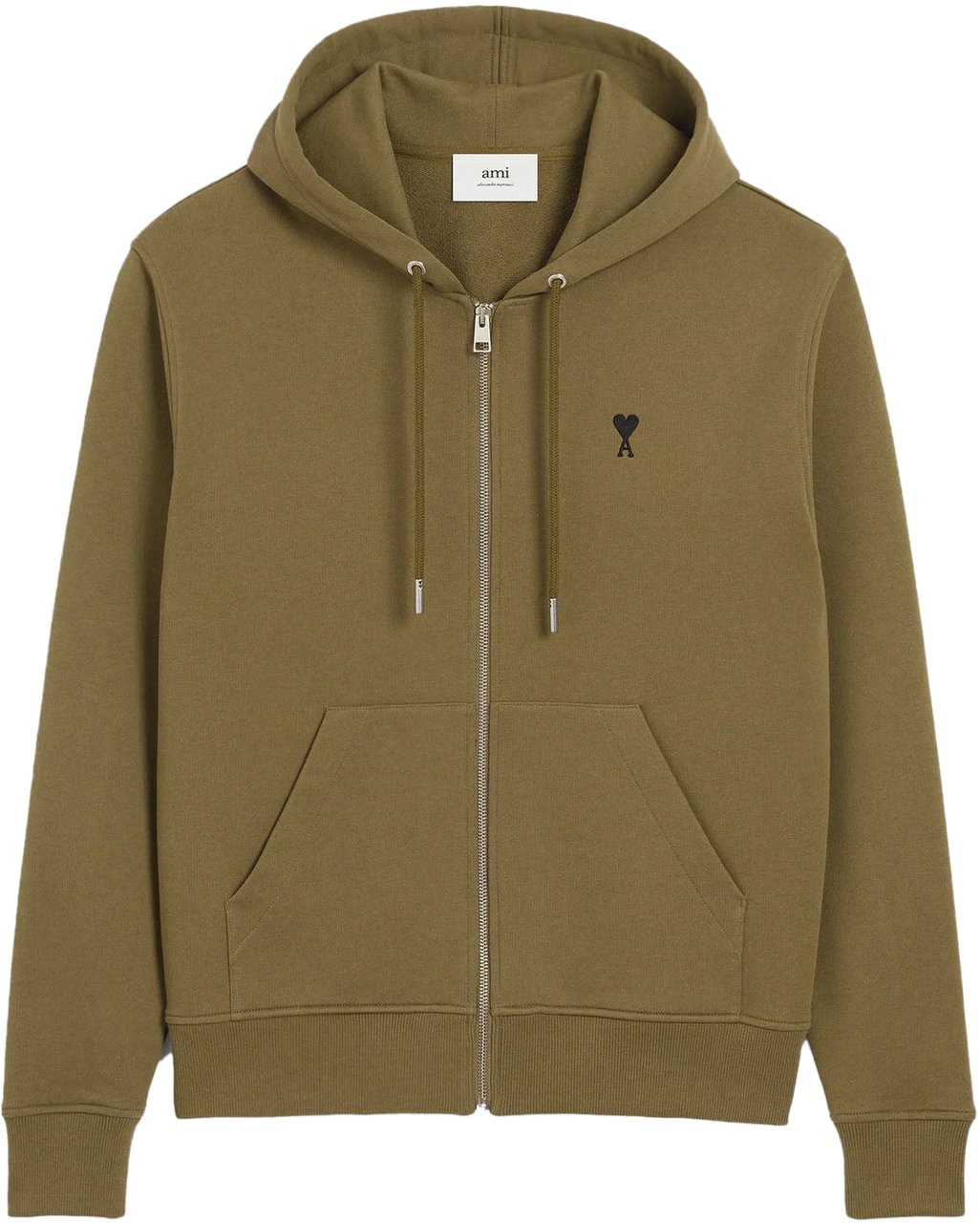 AMI Paris AMI DE COEUR ZIP THROUGH HOODIE ARMY GREEN Groen