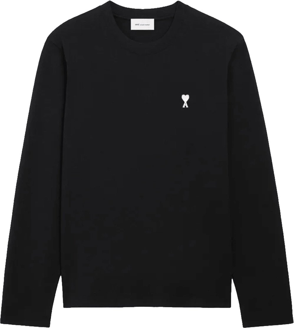 AMI Paris CONTRASTED AMI DE COEUR LONG SLEEVE T-SHIRT Zwart