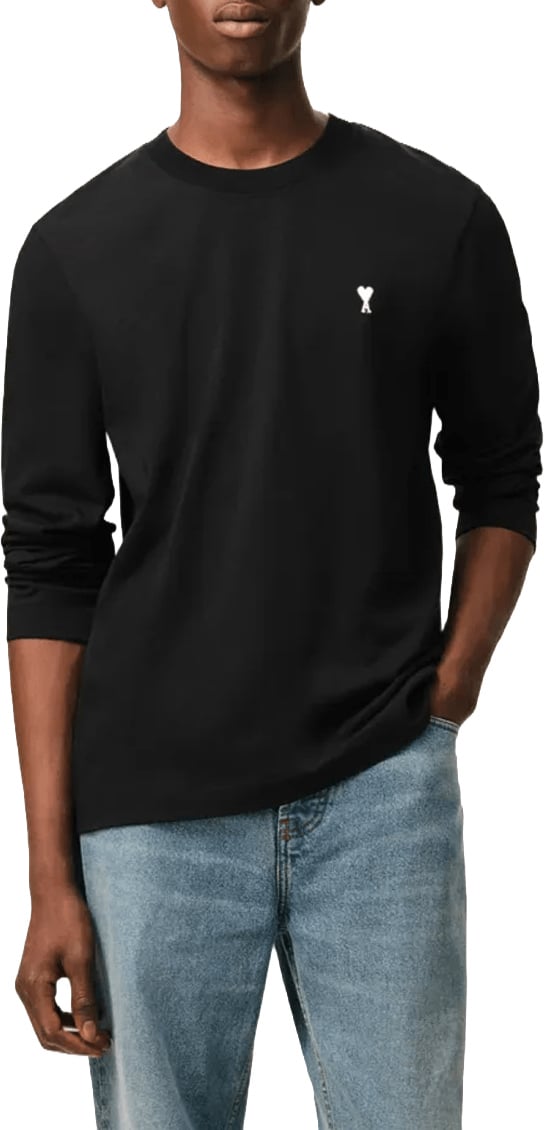 AMI Paris CONTRASTED AMI DE COEUR LONG SLEEVE T-SHIRT Zwart