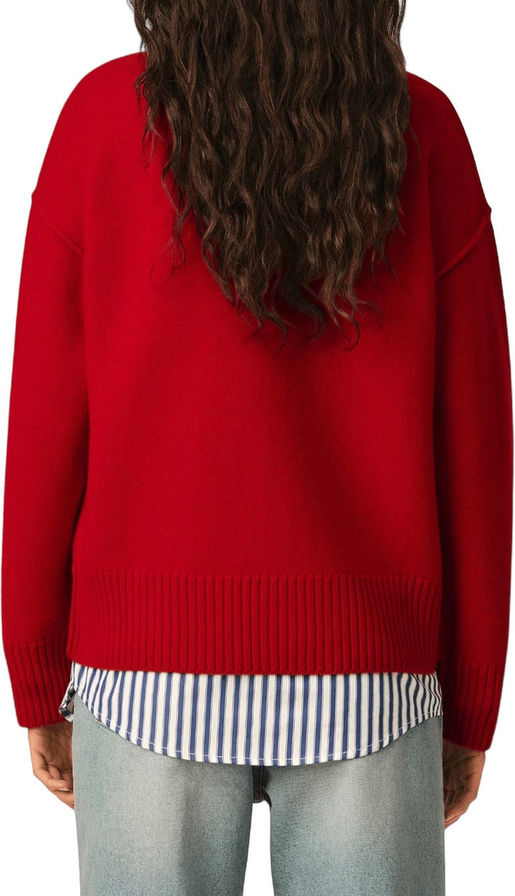 AMI Paris FELTED MERINO WOOL AMI DE COEUR CREWNECK CARDIGAN Rood