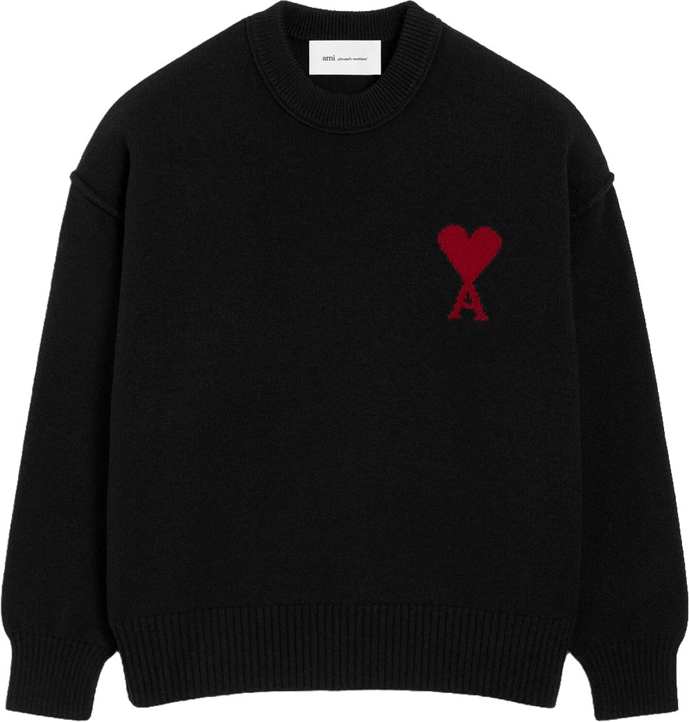 AMI Paris FELTED MERINO WOOL AMI DE COEUR CREWNECK Zwart