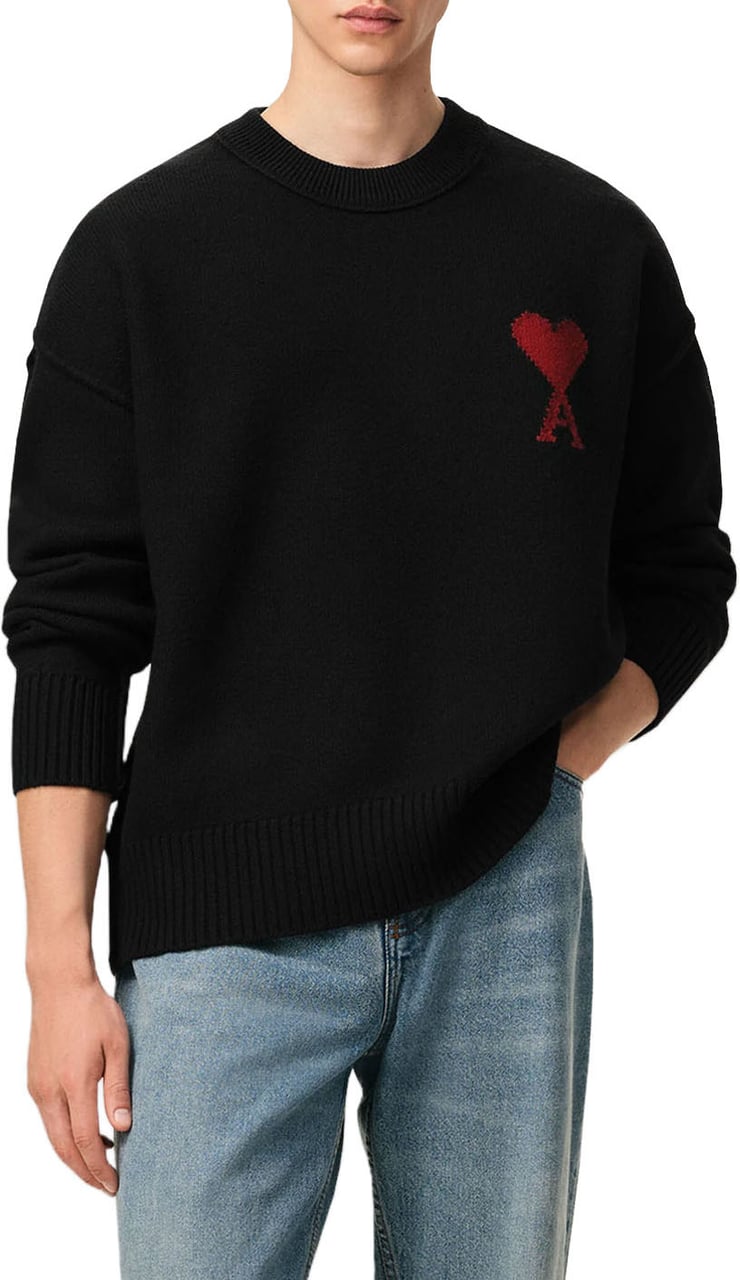 AMI Paris FELTED MERINO WOOL AMI DE COEUR CREWNECK Zwart