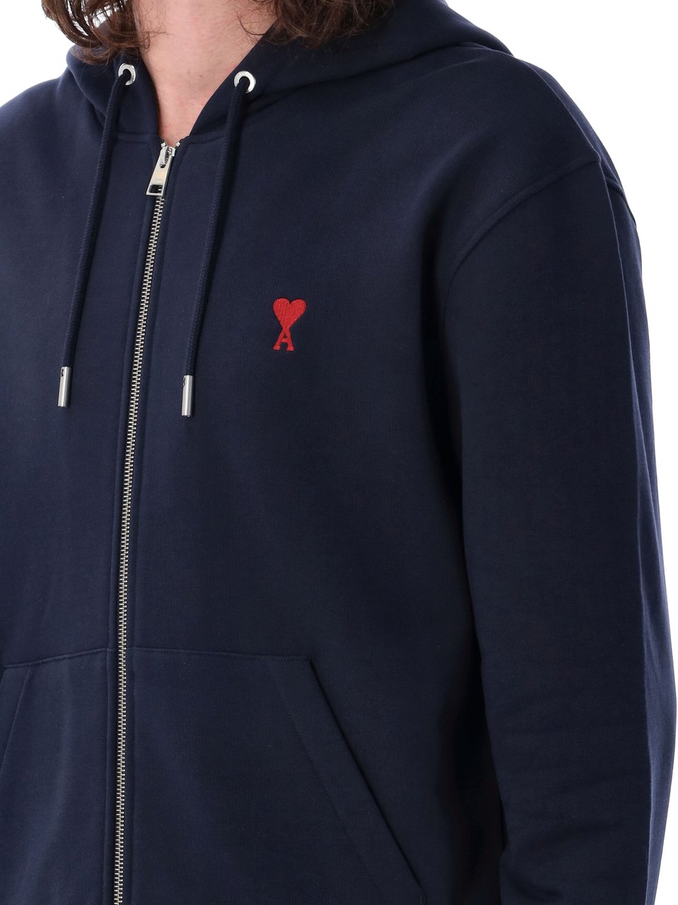 AMI Paris Ami De Coeur Zip Hoodie Blu Blauw