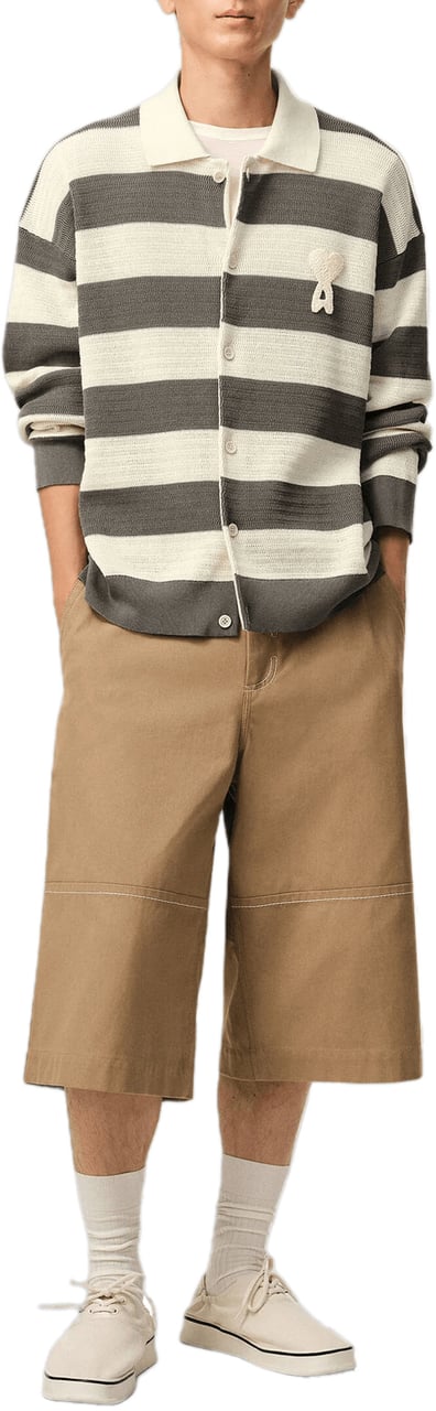 AMI Paris Polo Cardigan ADC Wit Grijs