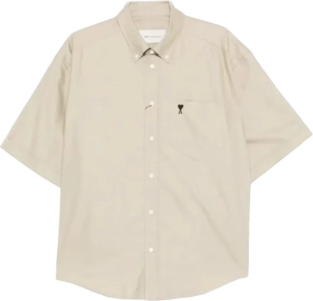 AMI Paris BOXY SHIRT MET KORTE MOUWEN BEIGE TAUPE Taupe