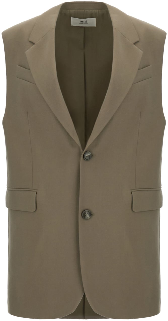 AMI Paris AMI Paris Dove grey wool oversize long vest Grijs