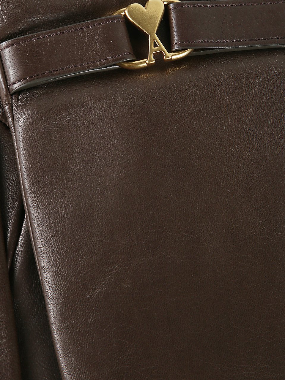 AMI Paris Brown Leather Gloves With Gold Logo Plaque Bruin