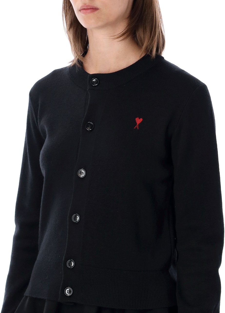 AMI Paris Quota -Crewneck Cardigan With Contrasted Nero Zwart