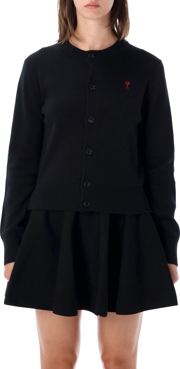 AMI Paris Quota -Crewneck Cardigan With Contrasted Nero Zwart