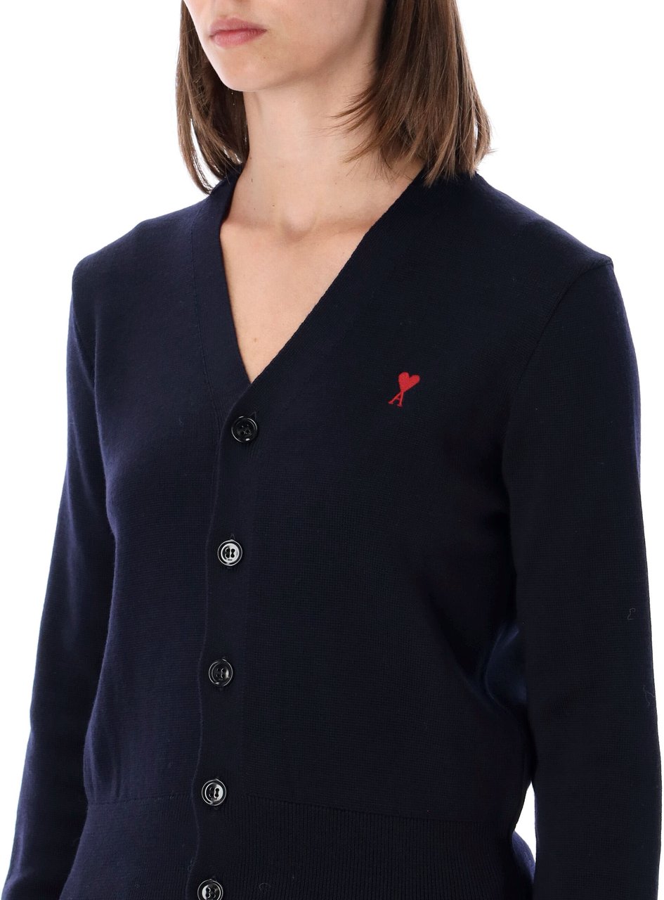 AMI Paris Quota -Cardigan With Contrasted Ami De C Marine Red Navy