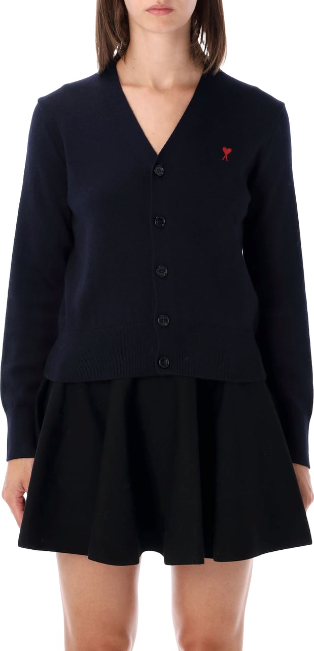 AMI Paris Quota -Cardigan With Contrasted Ami De C Marine Red Navy