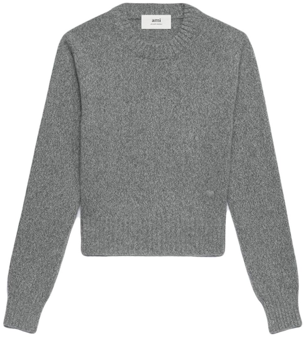 AMI Paris De Coeur Logo Cashmere Blend Sweater Grijs