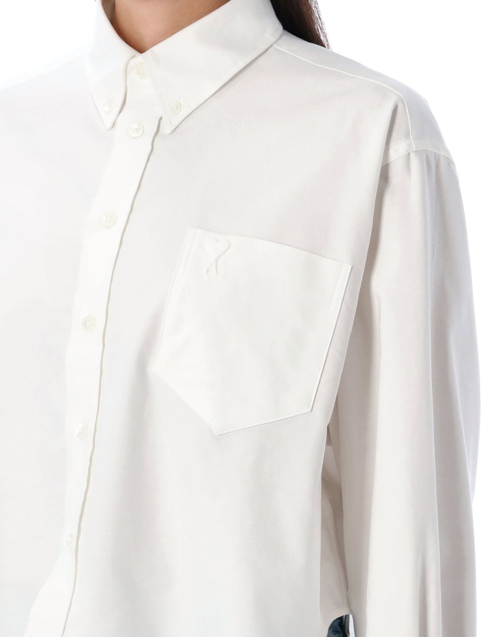 AMI Paris Cropped Shirt Oxford Bianco Wit