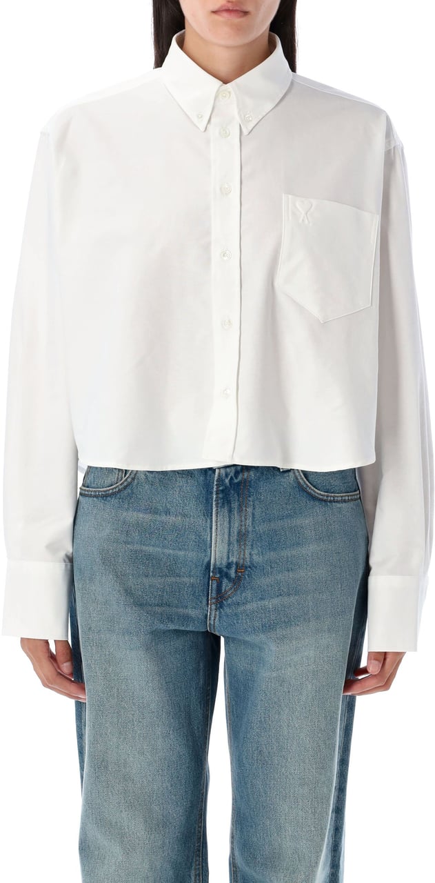 AMI Paris Emb Logo Cropped Shirt Bianco Wit