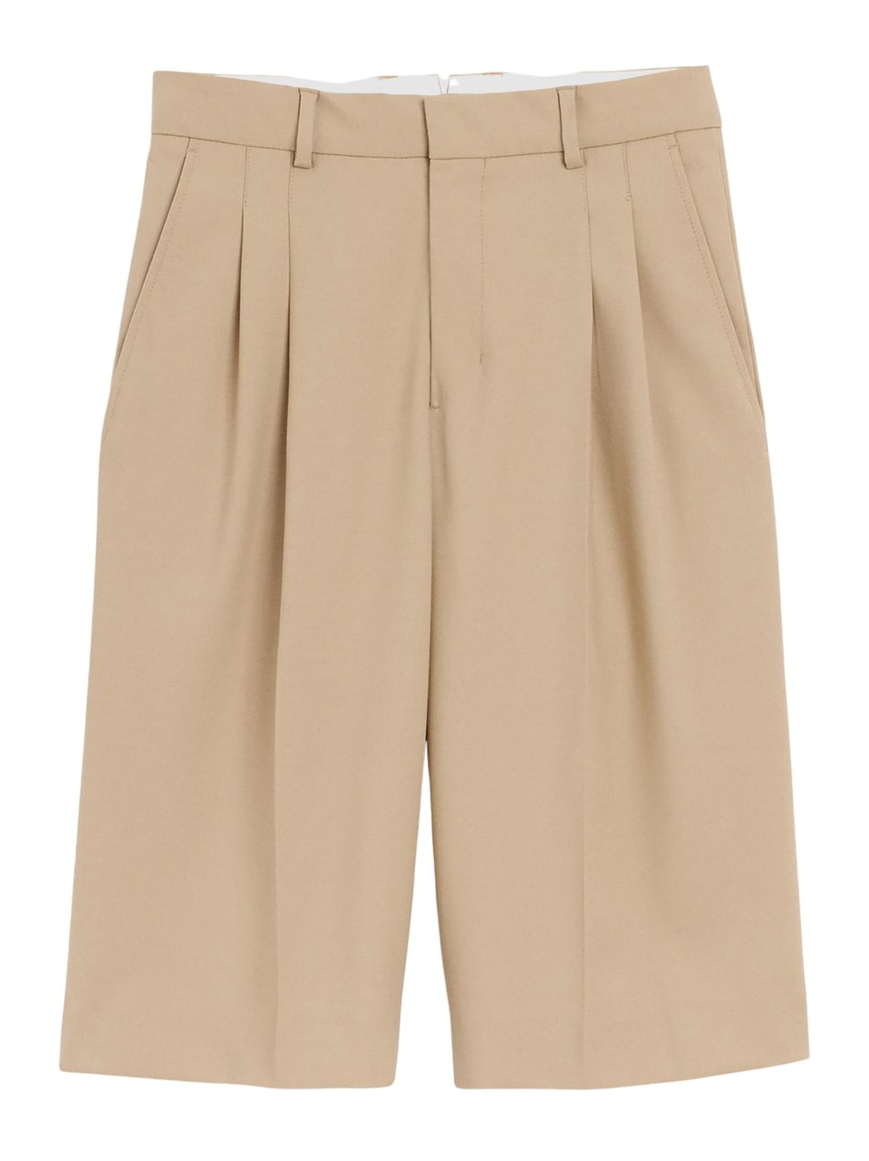 AMI Paris Beige Front Darts Wool Shorts Neutraal