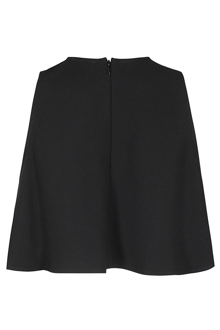 AMI Paris Flared Hem Crepe Top Zwart