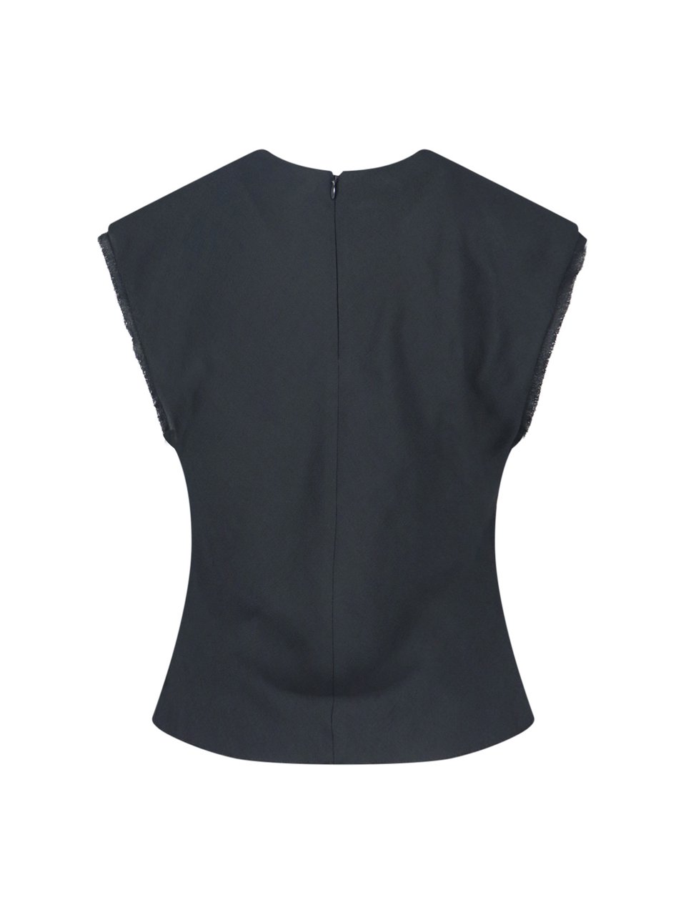 AMI Paris Sleeveless Black Viscose Top with Curved Hem Grijs