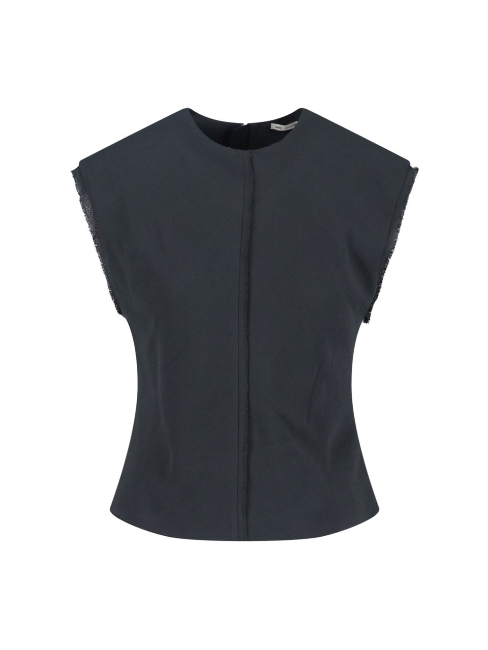 AMI Paris Sleeveless Black Viscose Top with Curved Hem Grijs
