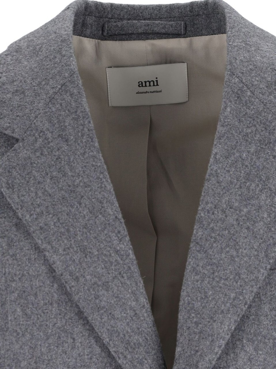 AMI Paris Single-Breasted Grey Virgin Wool Blazer With Classic Lapel Grijs