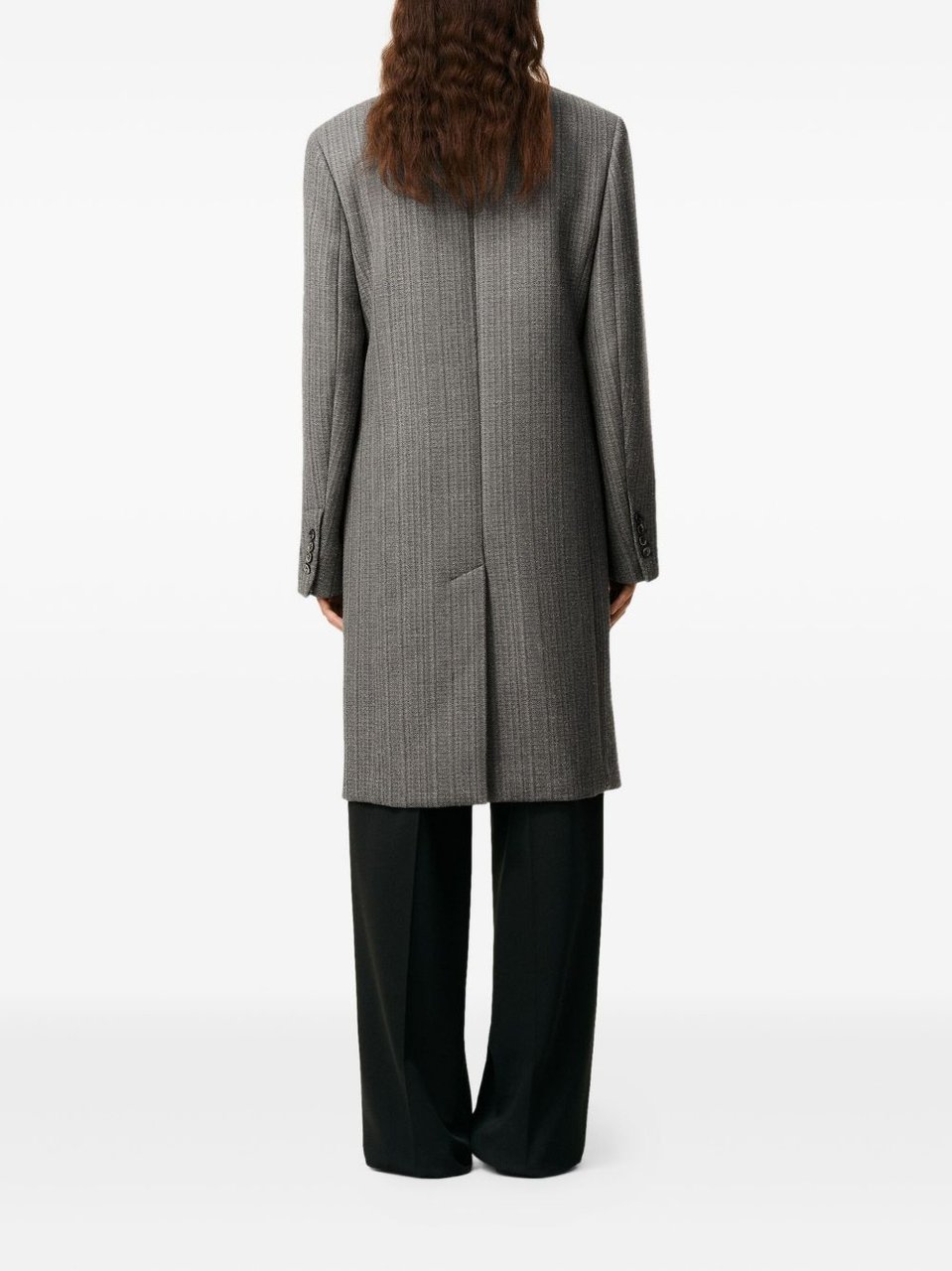 AMI Paris Double-Breasted Herringbone Wool Coat With Peak Lapels Grijs