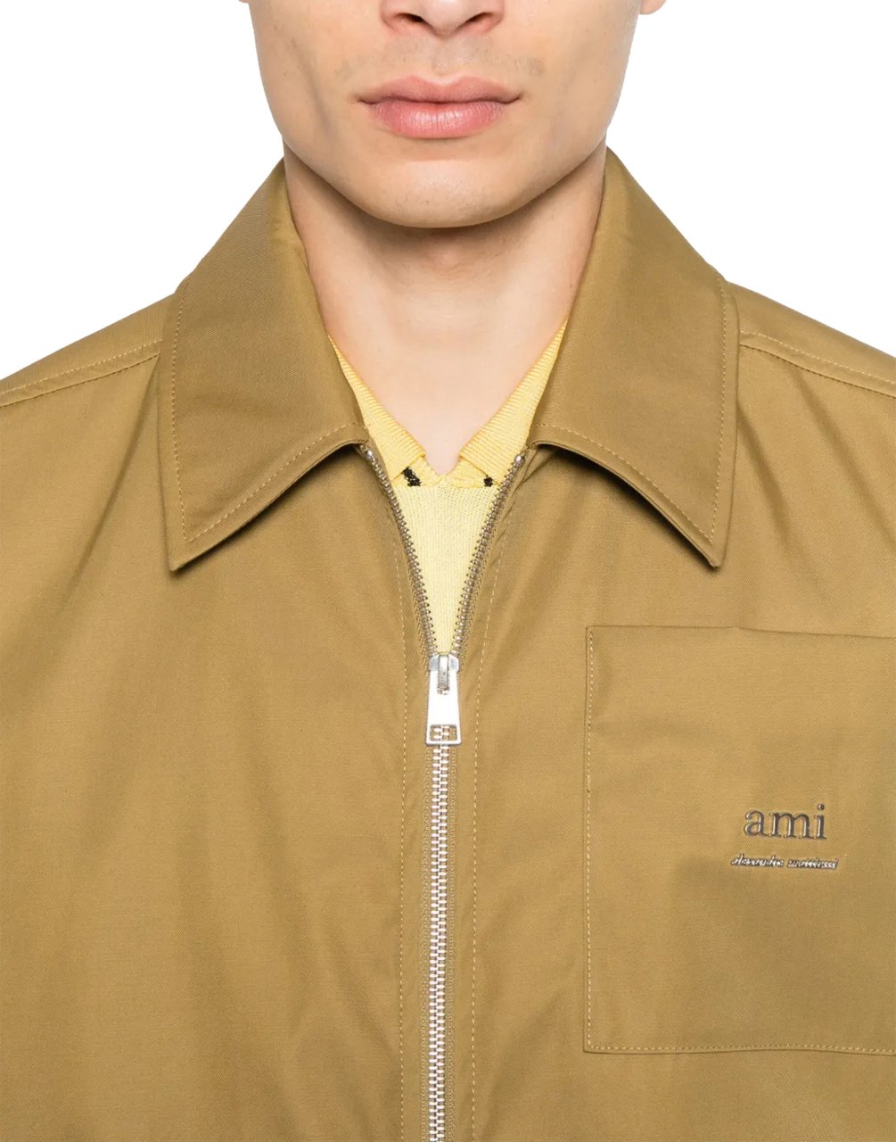 AMI Paris Logo Plaque Twill Bomber Jacket Bruin