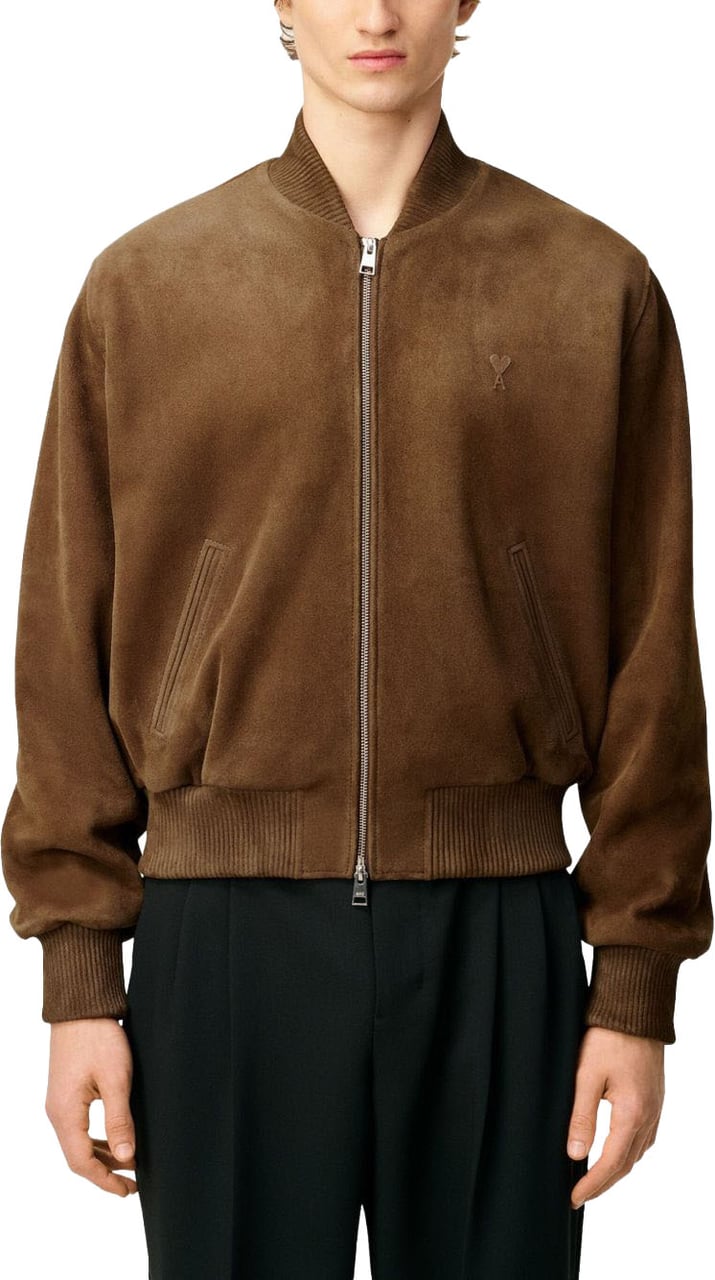 AMI Paris Suede-like Brown Casual Jacket Bruin