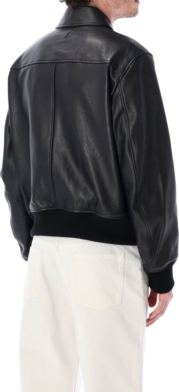 AMI Paris Leather Bomber Nero Zwart