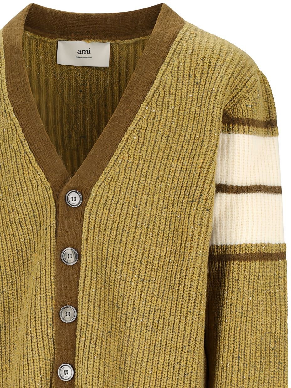AMI Paris Olive Green V-Neck Sweater Goud
