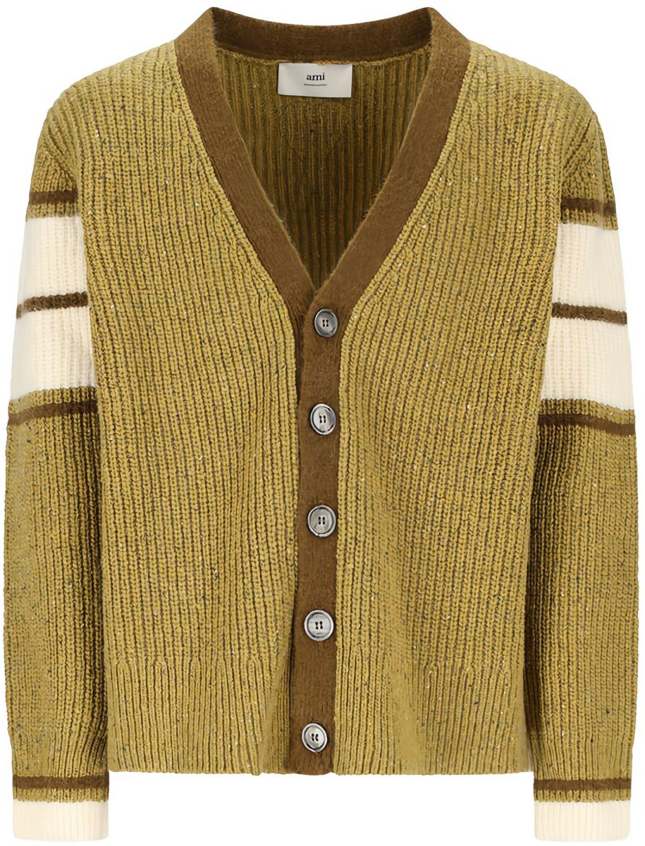 AMI Paris Olive Green V-Neck Sweater Goud