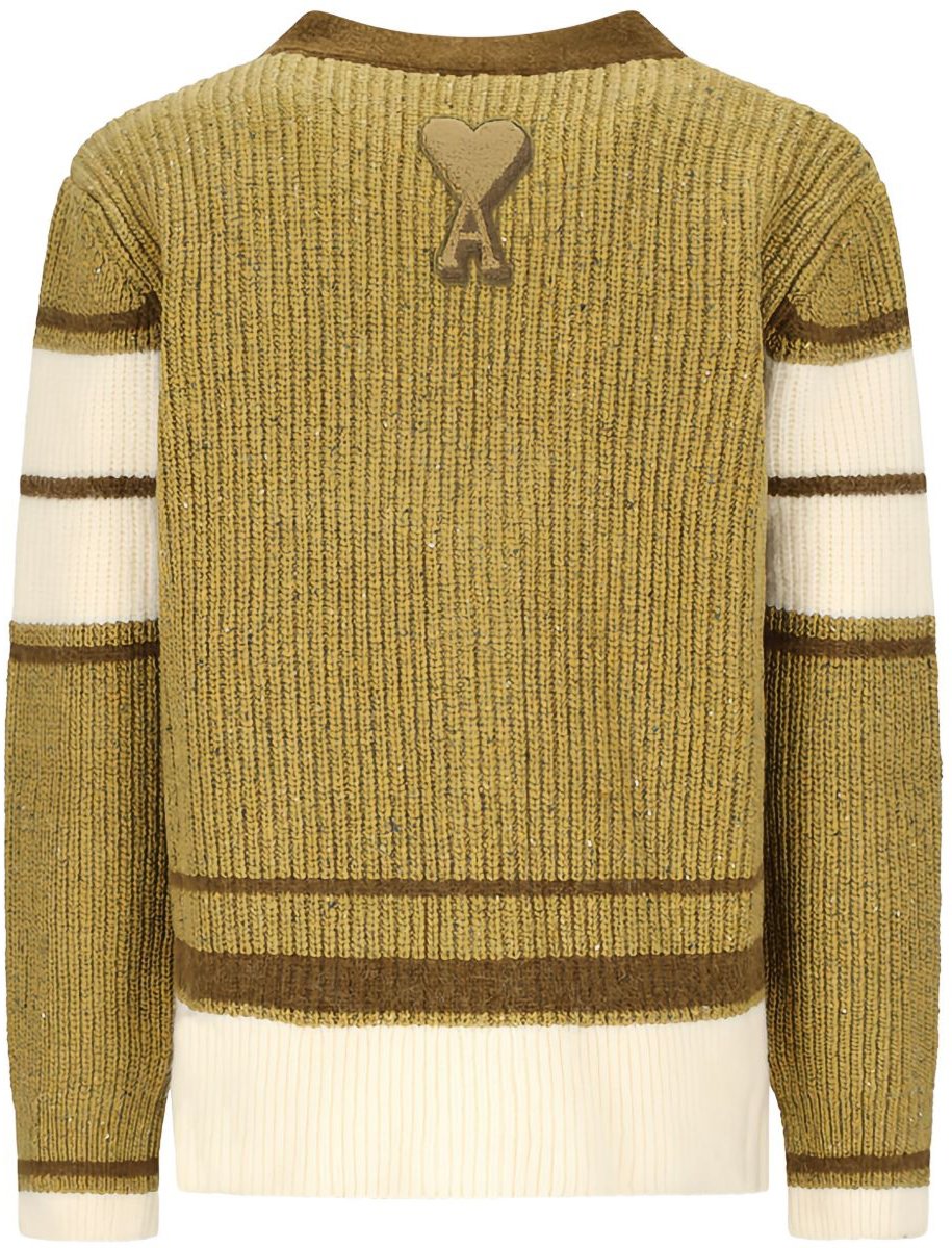 AMI Paris Olive Green V-Neck Sweater Goud