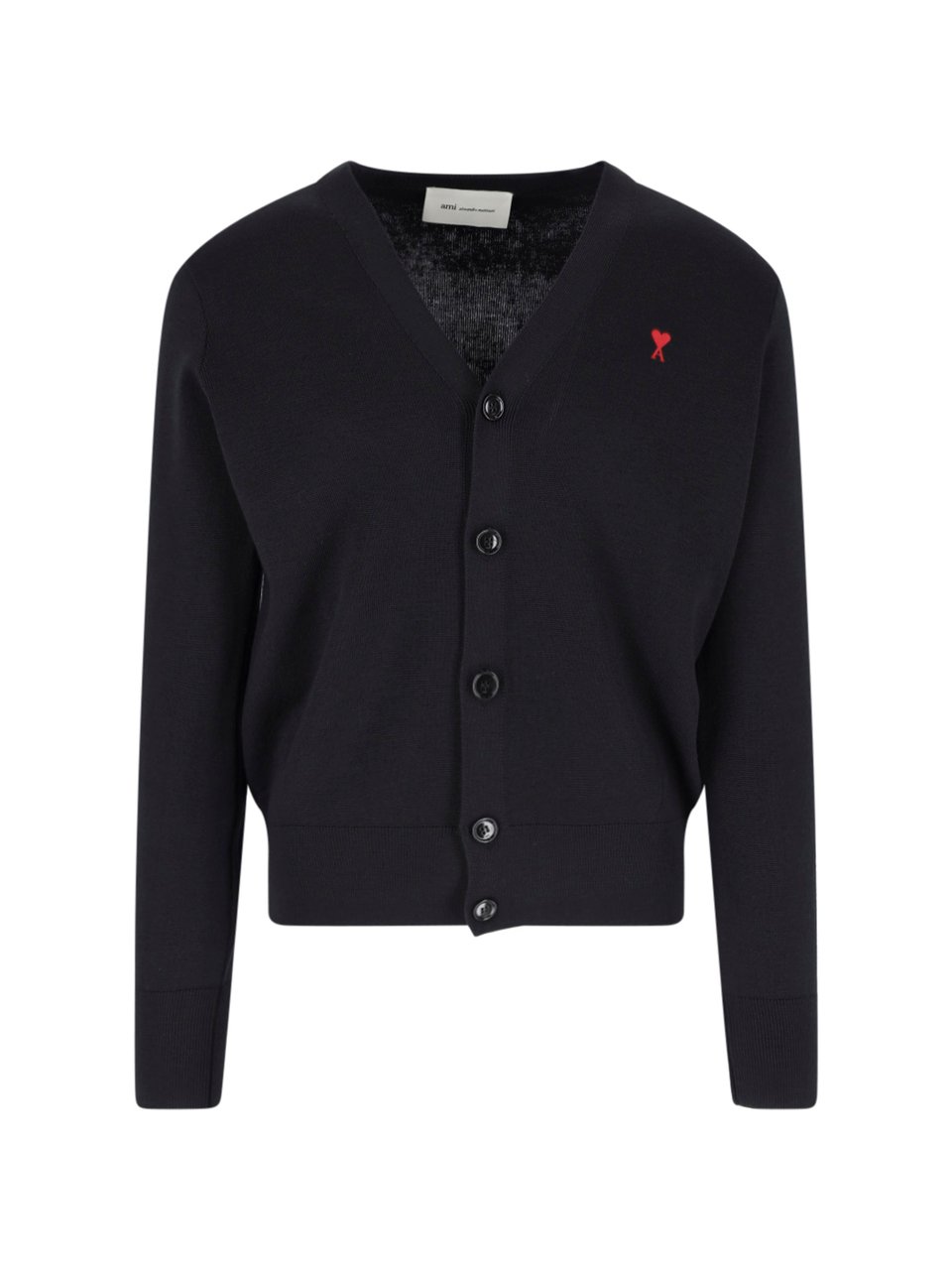 AMI Paris Cropped Black V-Neck Cardigan with Button-Down Front Zwart