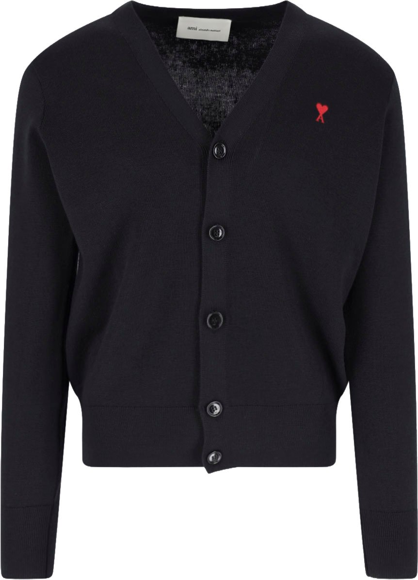 AMI Paris Black Ami de Coeur Wool Cardigan Zwart