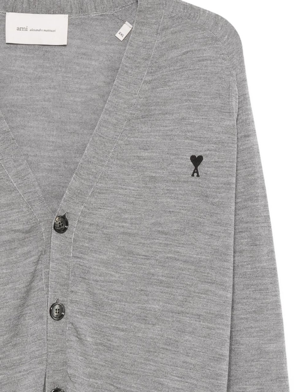AMI Paris Grey V-Neck Button Cardigan Grijs
